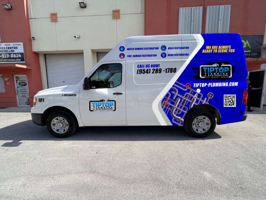 Tip Top Plumbing & Restoration Work Van