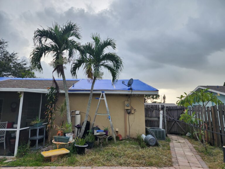 Tarp Set Up, Hurricane Damage Roof.