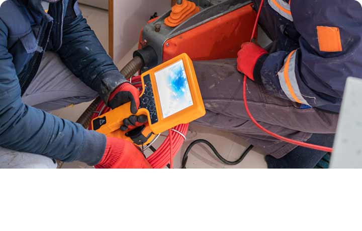 Tip Top Plumbing & Restoration provides advanced plumbing camera inspection services in Broward County, FL. The image clearly shows professional plumbers using high-tech camera equipment to inspect plumbing pipes. Call 954-471-4036 for precise plumbing inspections from Tip Top Plumbing, Oakland Park.