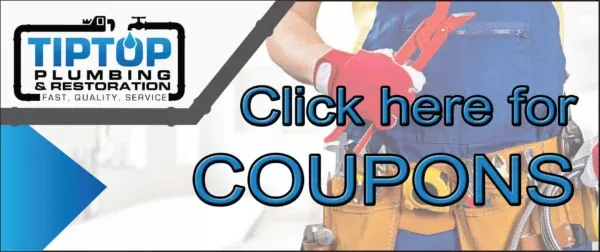 Minimalistic plumbing-themed background design featuring pipe shapes and water droplets, ideal for use with promotional coupons or online service discounts from Tip Top Plumbing Company in Broward County.