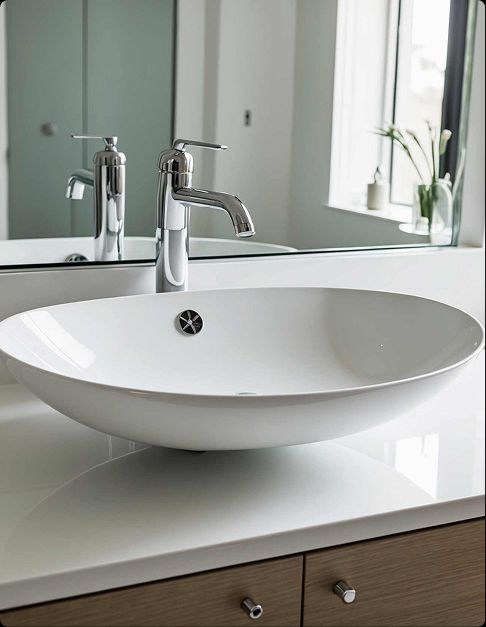 Modern oval bathroom sink with chrome faucet in a newly renovated Davie, FL home.