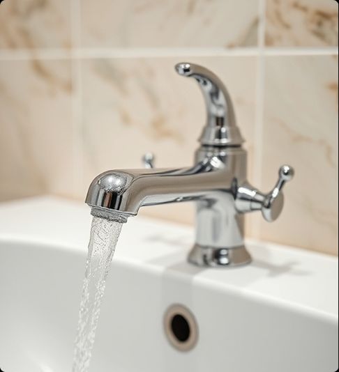 Flowing water from a chrome bathroom faucet in Kendall Green FL—professional plumbing service installation.