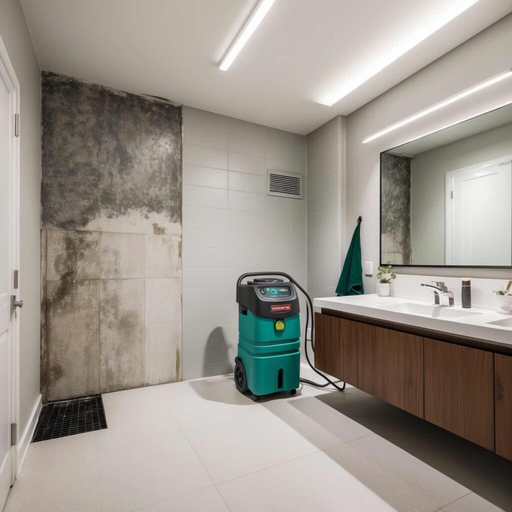 Tip Top Plumbing & Restoration in Lazy Lake FL handles mold and water damage restoration services. This image shows a bathroom in the middle of wall repair and moisture extraction.
