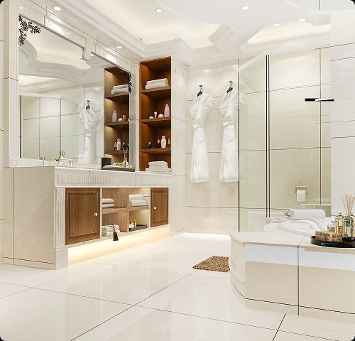 Elegant bathroom remodel with glass shower and double vanity in Washington Park FL.