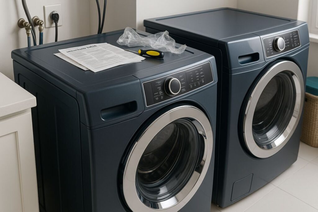 Tip Top Plumbing installs modern front-load washer in West Park FL laundry room.