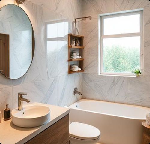 Elegant modern bathroom with new plumbing fixtures in Wilton Manors FL home.