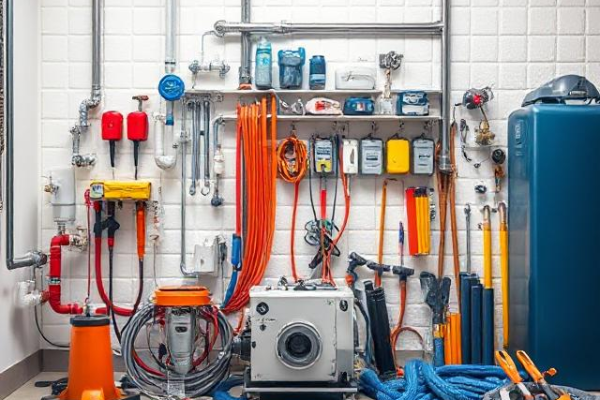 Professional plumbing and restoration tools on display in a clean, modern work environment, highlighting advanced diagnostic equipment and expertise in West Park, FL.