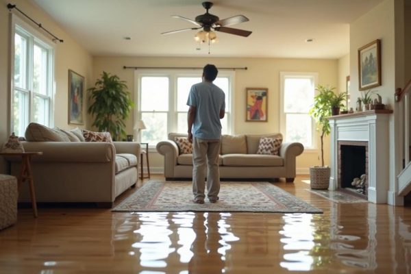 Preventing Mold Growth After Home Water Damage Homeowner using a wet vacuum to remove standing water and prevent mold growth after water damage.